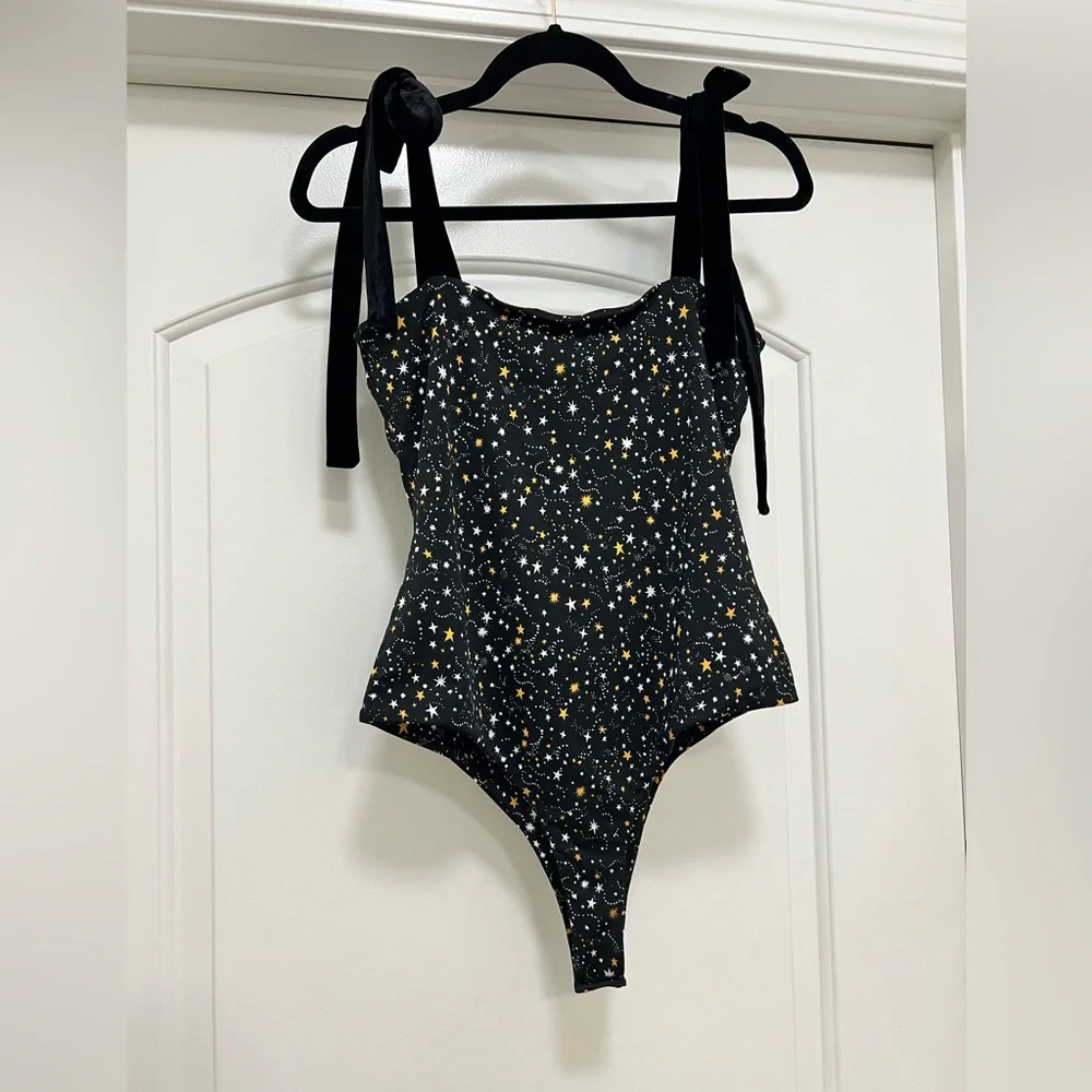 NWT BCBG Generation Fitted Star Celestial Bodysuit with Velvet Straps - Picture 3 of 11